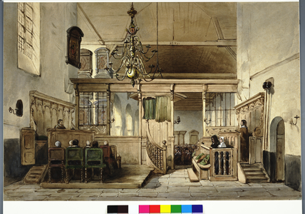 31231 Interieur van de Geertekerk te Utrecht: doorkijk vanuit het koor door het koorhek in het schip tijdens een ...